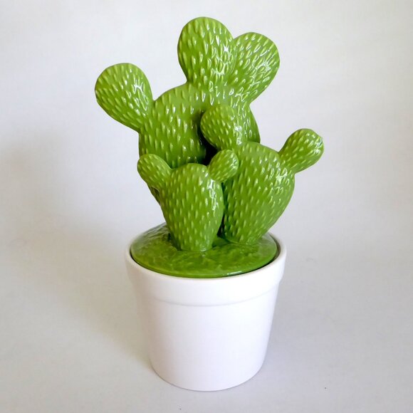 VINTAGE NEW 11” POTTED DESERT CACTUS LIDDED CERAMIC COOKIE JAR CONTAINER (NEW) - Picture 1 of 8